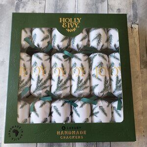 NWT - Holly and Ivy 6 Luxury Handmade Crackers "Joy and Pine Branches"